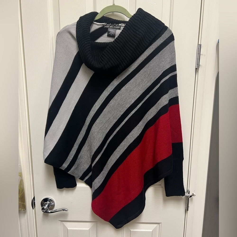 Striped Black and Red Cowl Neck Sweater